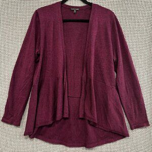 Eileen Fisher Flutter Back Open Cardigan Sweater Merino Wool Women's L Burgundy